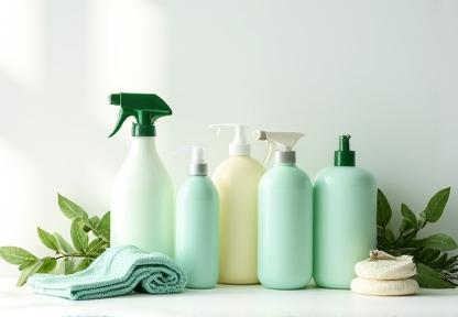 Array of eco-friendly household cleaning products