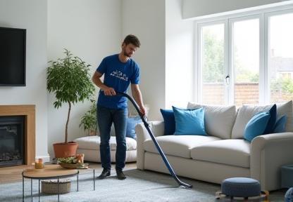 Cleaner vacuuming living room in Bristol home